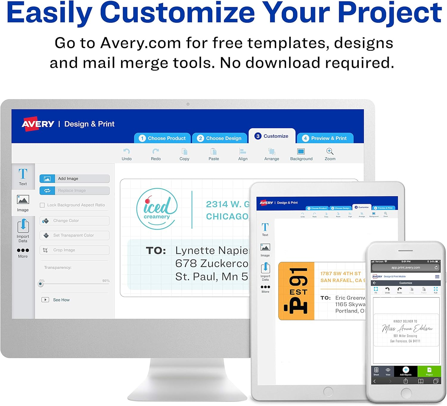 Avery Printable Shipping Labels with Sure Feed, 2" X 4", Matte Clear, 100 Blank Mailing Labels (18863) image number 2