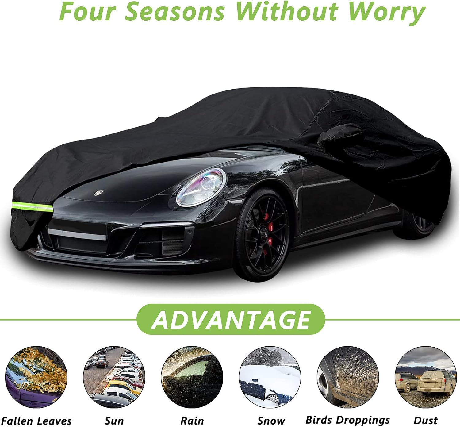 Waterproof Car Covers for 1998-2026 Porsche 991/992/996/997 Series Carrera/Targa/Turbo/Gts 210T Cover Customer Fit 100% Waterproof Car Covers with Zipper Door & Windproof Strap （911） image number 2