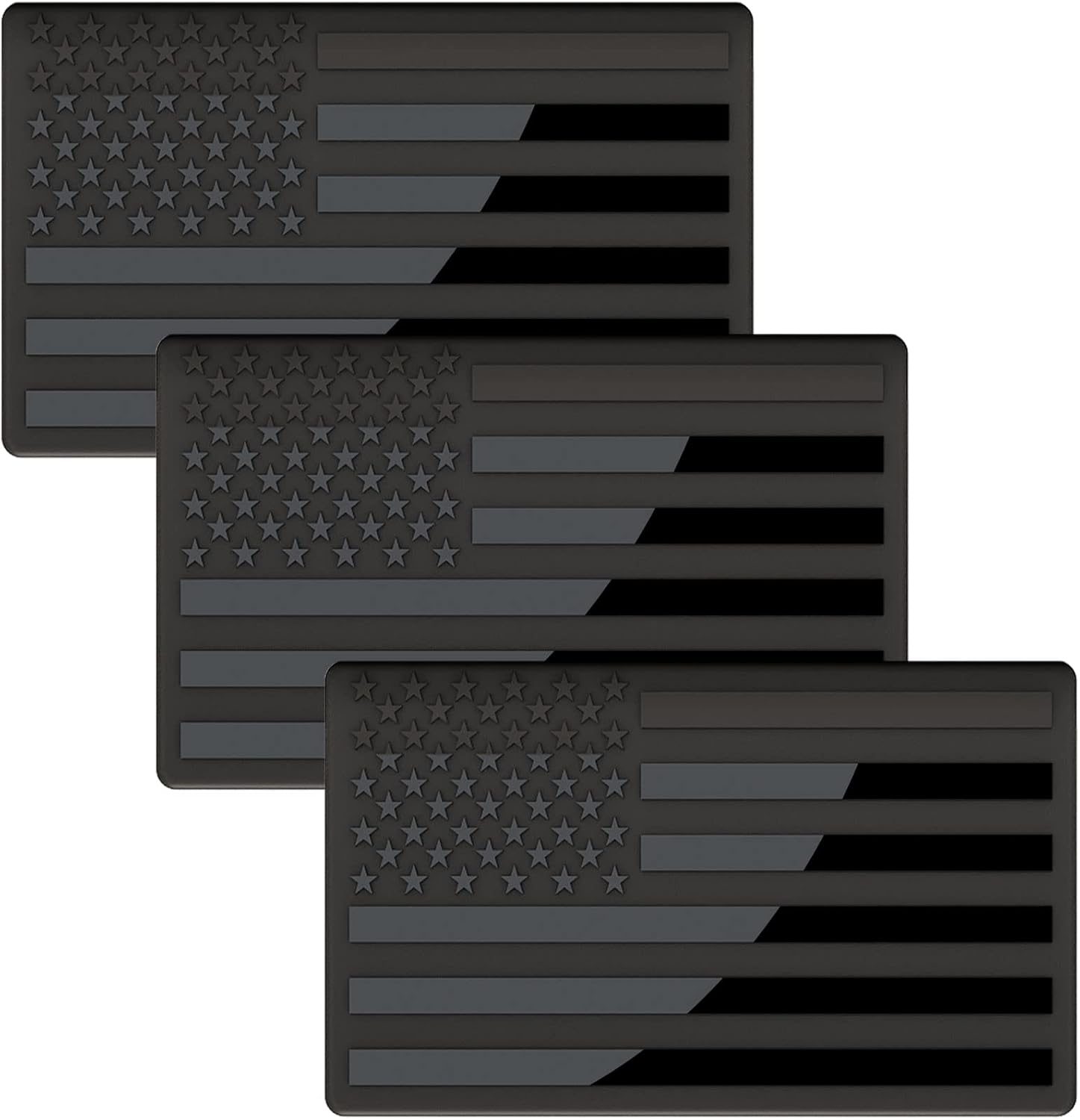 Embossed 3D Metal All Black American Flag Emblem Decal Stickers (1 Pair), Matte Black 5" X 3" Patriotic USA US Flag Car Decals Bumper Stickers for Truck, Window, Motorcycle, Support US Military
