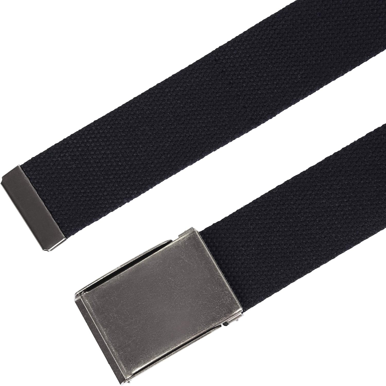 Canvas Web Belt | Cut to Fit up to 52" | Flip-Top Brushed Silver Nickel Buckle 6 Colors - 2 Pack Black/Navy image number 3