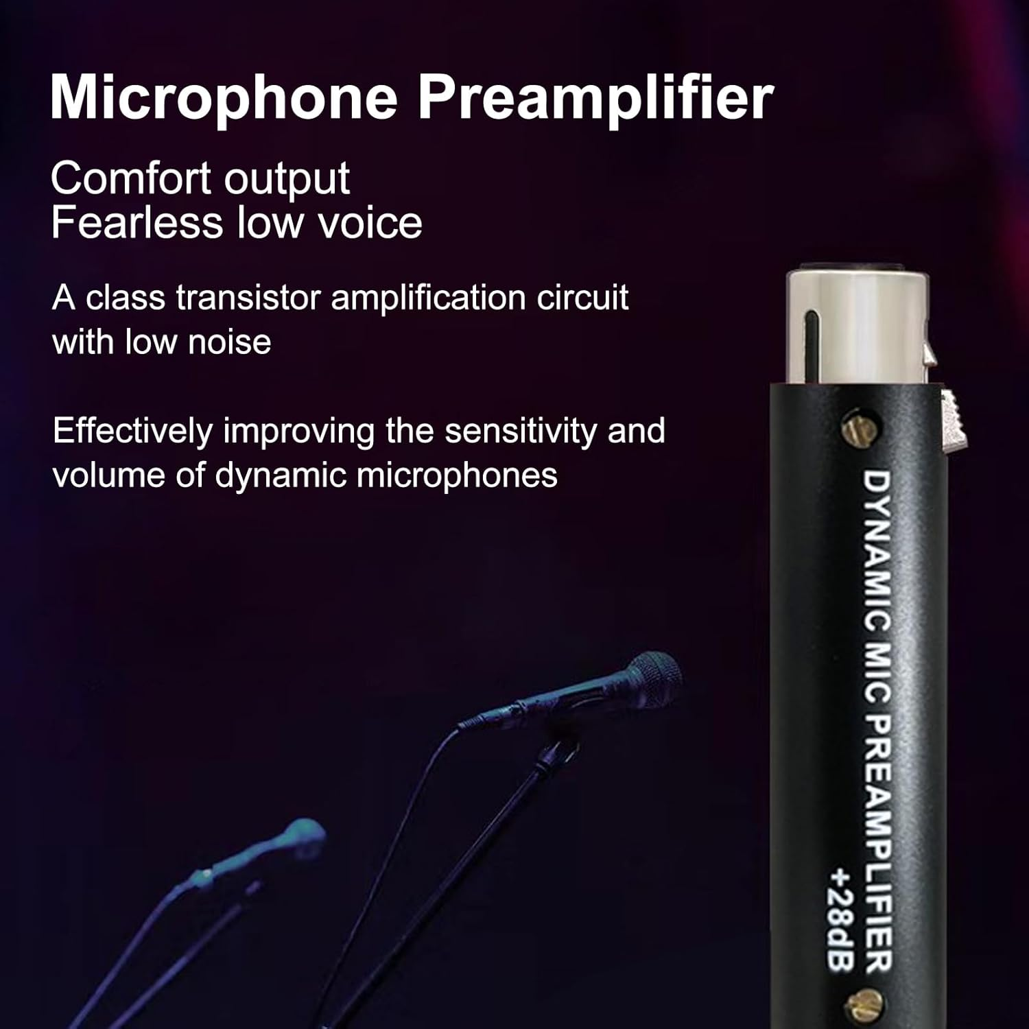 In-Line Microphone Preamp, DM1 Dynamic Active Inlne Microphone Preamplifier, 28DB High Gain Mic Booster, Portable Lossless Mic Preamp for Studio, Streaming, Stage Performance image number 2