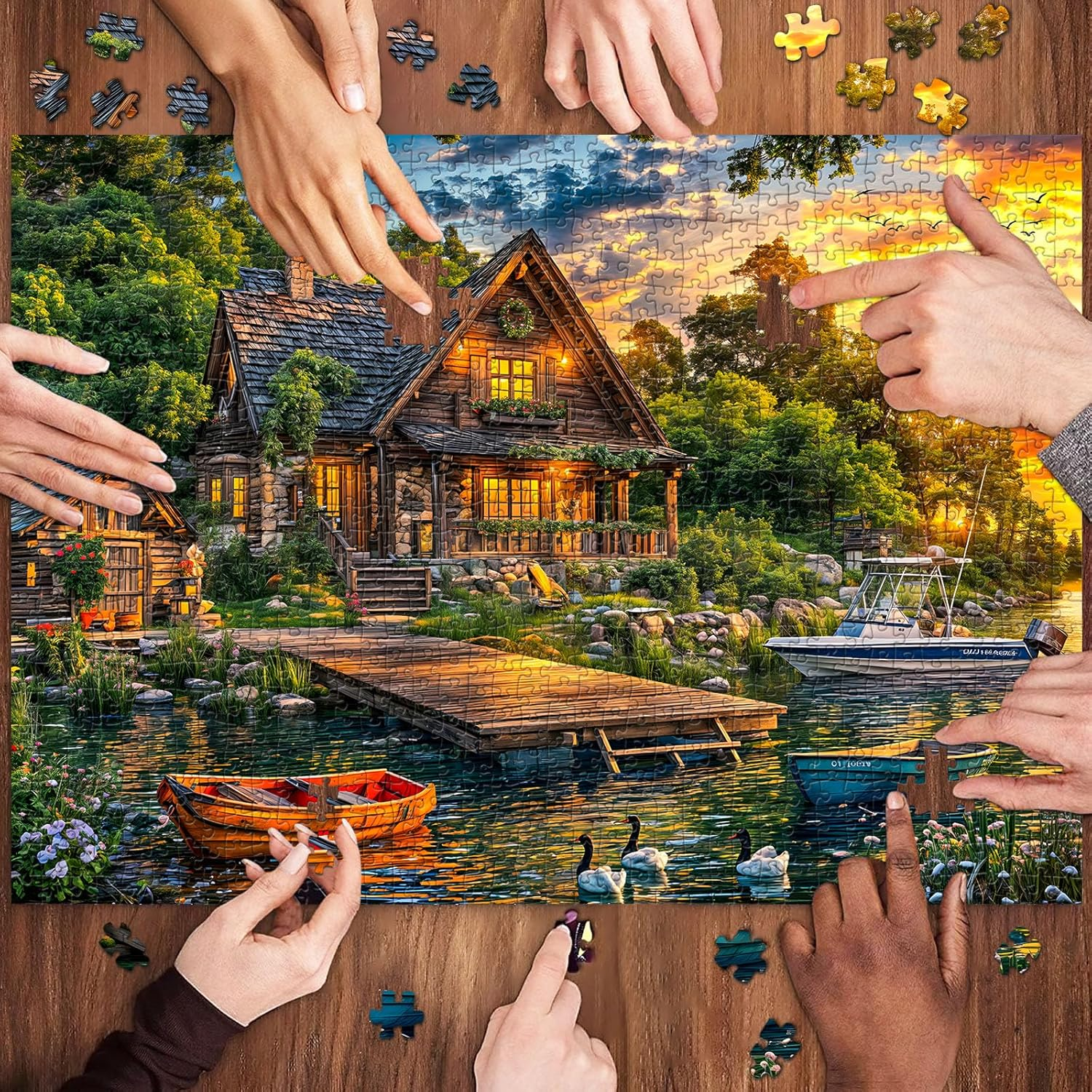 Jigsaw Puzzles for Adults 1000 Pieces, Interlock Perfectly Letter on Back No Dust, Home Decor Birthday Gift Toy for Men Women Elders Seniors, 1:1 Poster - Holiday Cottages image number 5