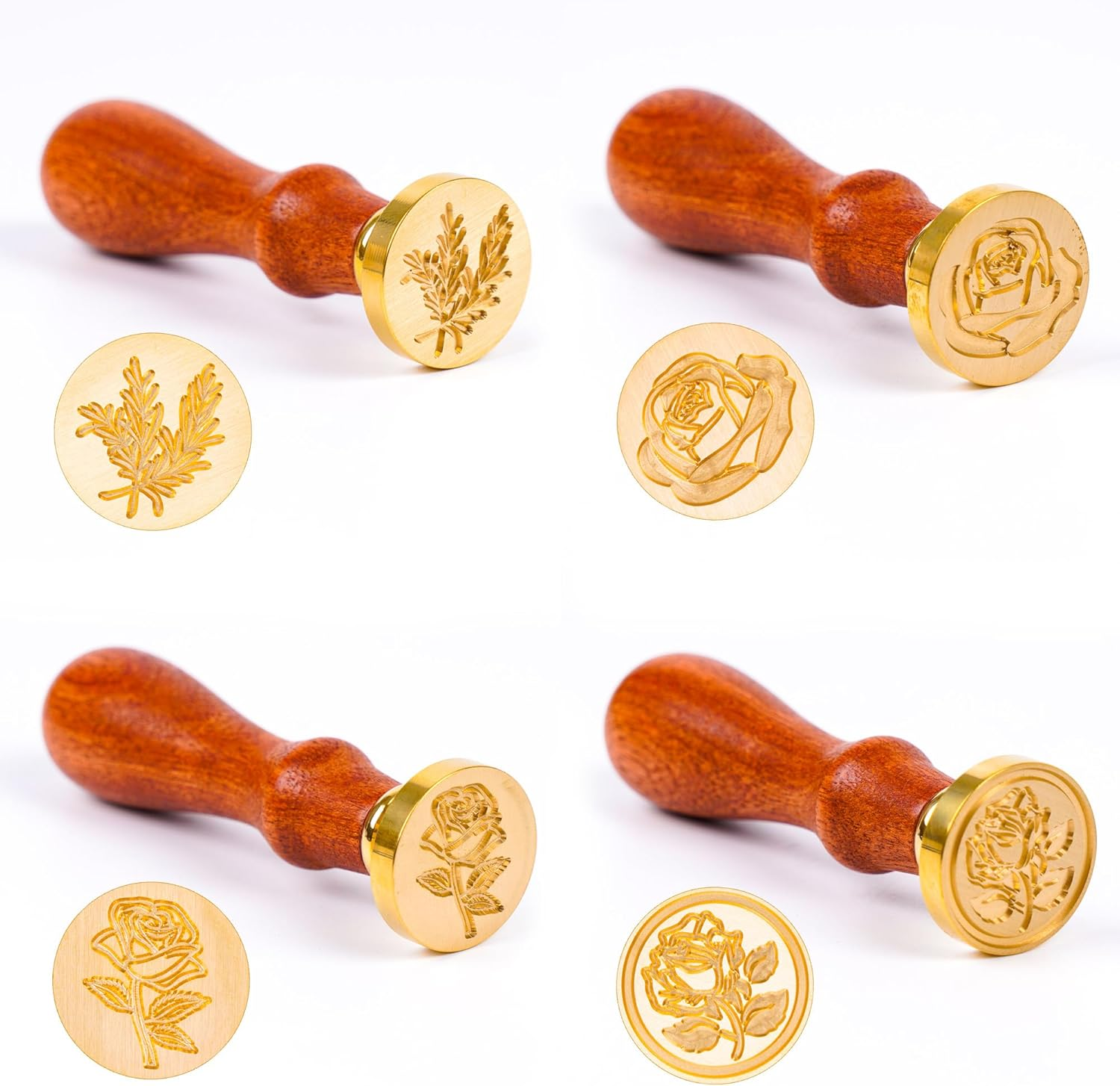Wax Seal Stamp Set, 4 Pieces Flower Plant Sealing Wax Stamp Premium Brass Heads with 3 Rose Flower Styles 1 Rosemary Style 1 Wooden Handle for Wedding Invitation Greeting Card Envelope Gift image number 4