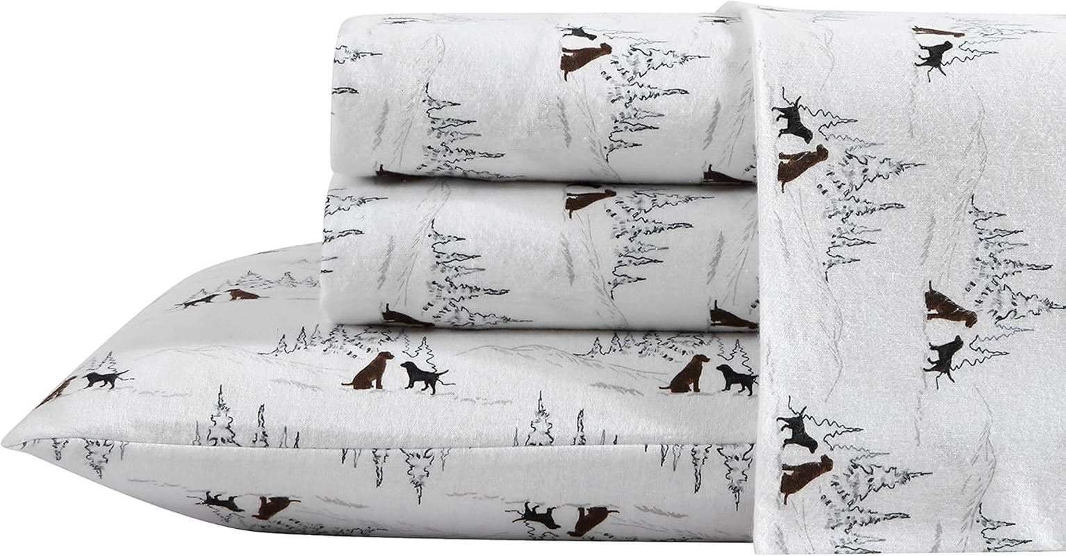 Eddie Bauer - Twin Sheets, Cotton Flannel Bedding Set, Brushed for Extra Softness, Cozy Home Decor (Dog Friends White, Twin) image number 1