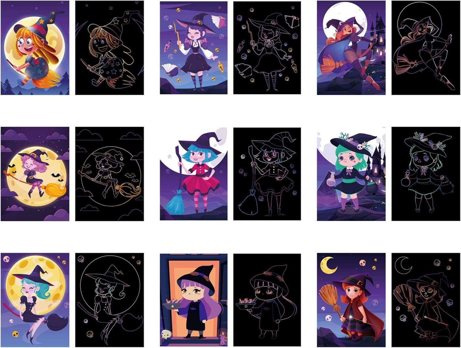 Scratch Picture Set for Children: 9 Scratching Motifs with Great Colour Effects, Various Themes Such as Animal World, Unicorns, Pirates, Dinosaurs, Mermaids (Fairy Tale and Wizardess)