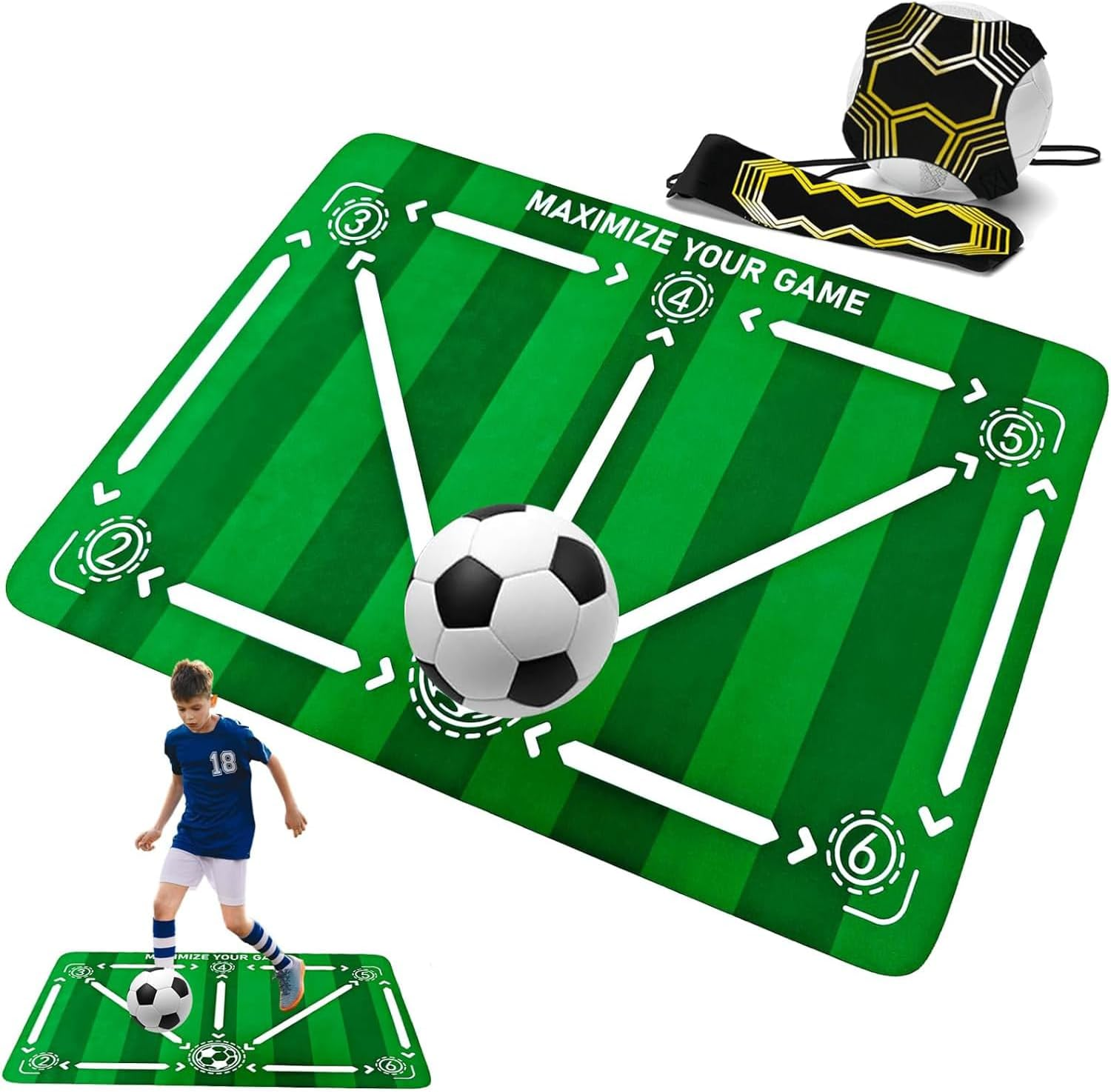 Soccer Training Equipment Set, Football Kick Trainer with Belt and Agility Training Mat, Solo Skill Practice Aid for Kids & Adults, Soccer Training Belt for Footwork, Passing & Shooting image number 5
