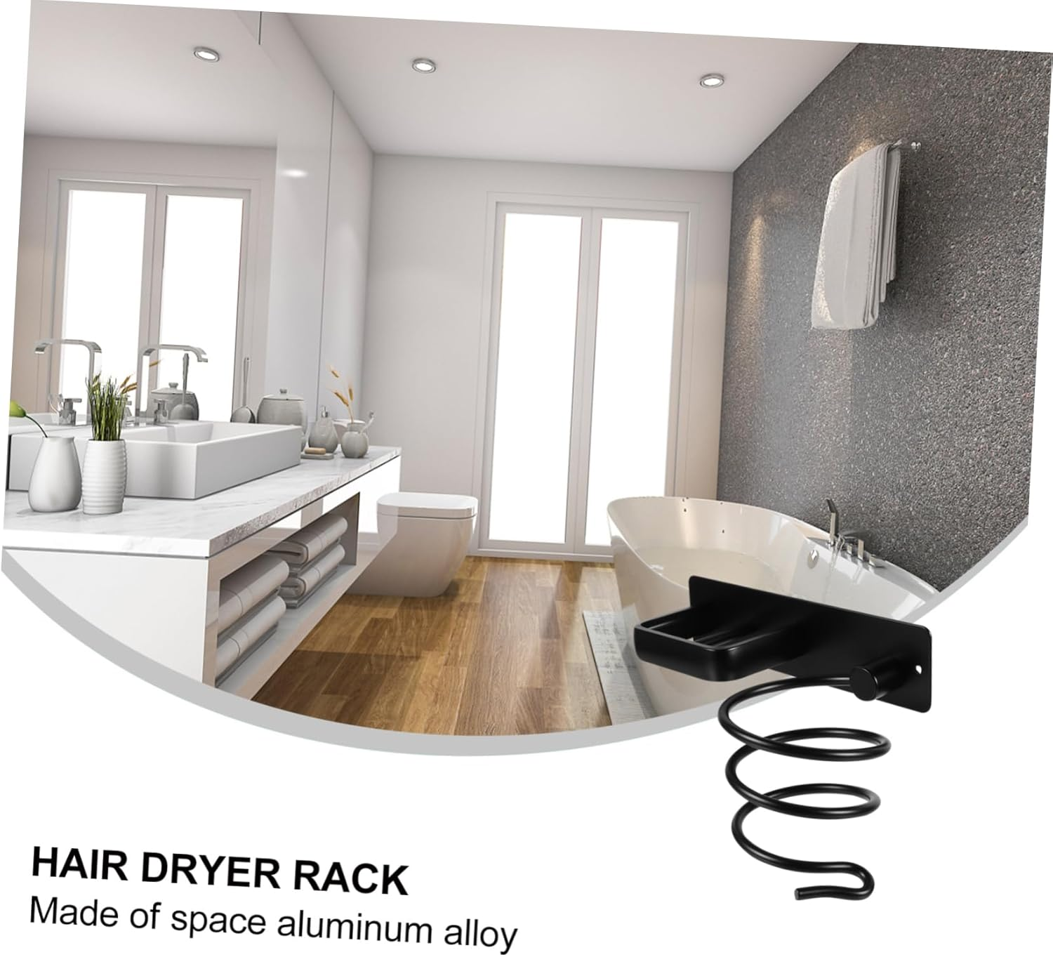 WOONEKY Space Aluminum Hair Dryer Bracket Wall-Mounted Organizer Easy to Assemble for Bathroom image number 4