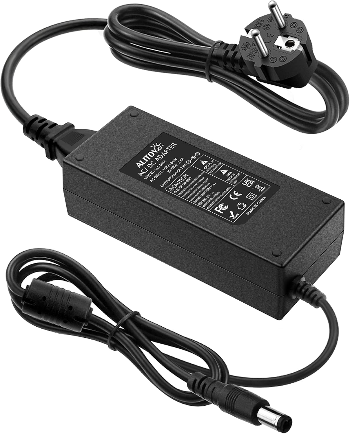 ALITOVE Power Supply 5V 15A AC/DC Adapter 5V Power Supply 75W Transformer Converter 5.5 X 2.5Mm Plug LED Power Supply DC 5V AC 100V-240V for WS2811 2801 WS2812B LED Strip Pixel Light CCTV Camera