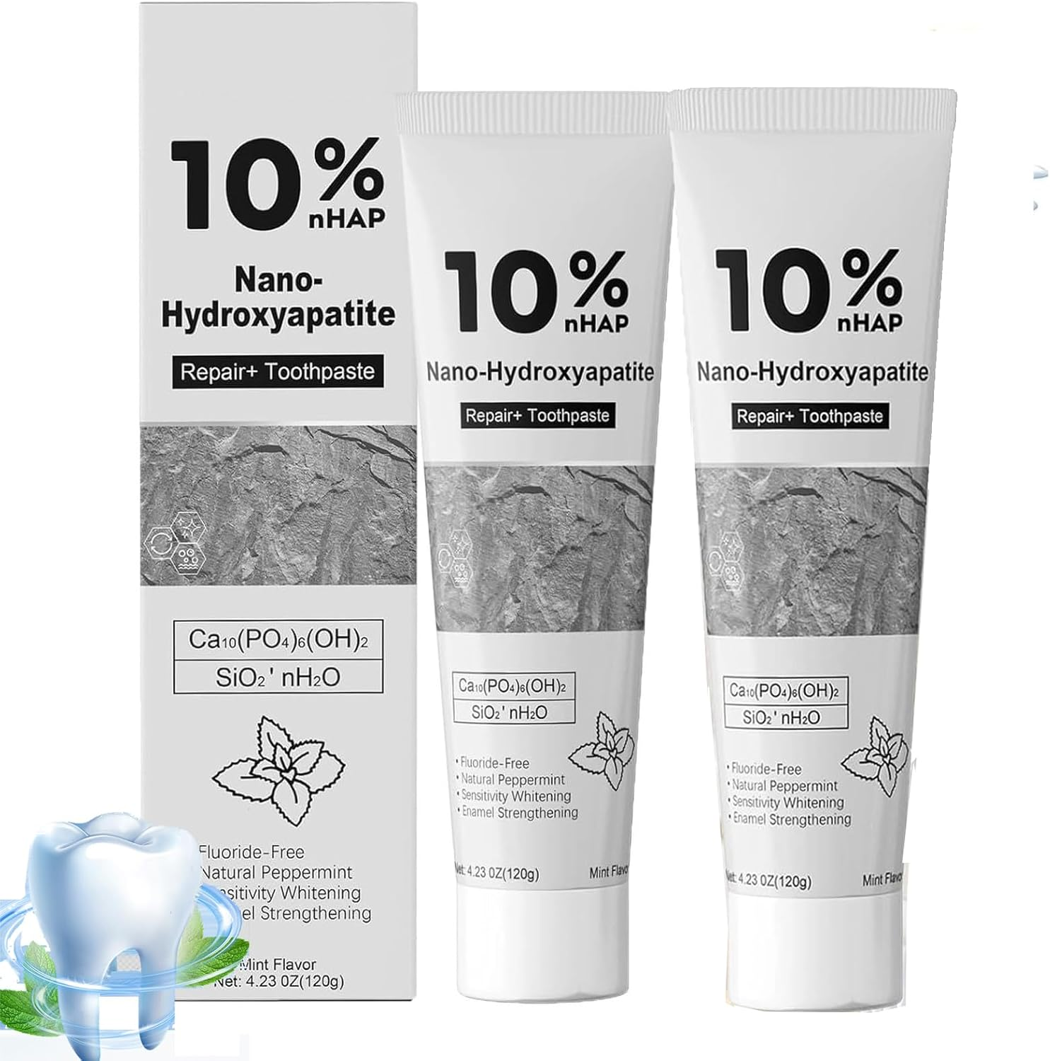 2 Pack 10% Nano Hydroxyapatite Toothpaste - Fluoride-Free Sensitive Formula for Teeth Strengthening & Whitening, Mint Flavor Tooth Paste for Fresh Breath, Daily Oral Care image number 3