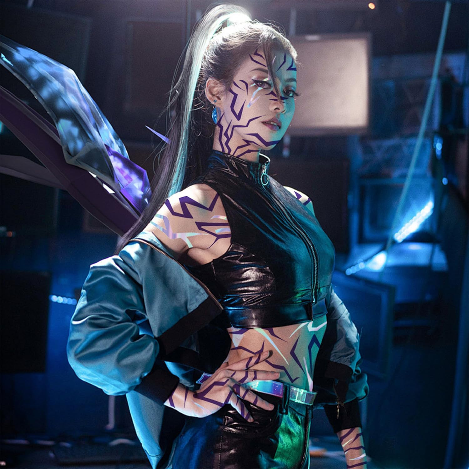 4 Sheets Temporary Tattoos,16Pcs Kpop Anime Rumi Tattoos Cosplay Body Tattoos Stickers for Face Thighs Waist,Costume Accessories for Halloween Christmas Party Favors (B) image number 2