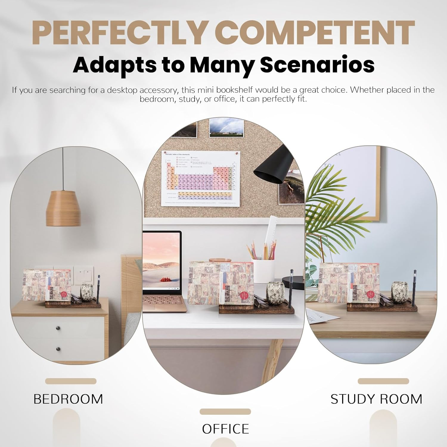 Triangle Wood Book Rest with Cup Holder, Mini Wooden Book Holder Bookcase, Book Stand for Reading, Book Nook Reading Valet for Bedroom Nightstand Office Desk (Brown) image number 6