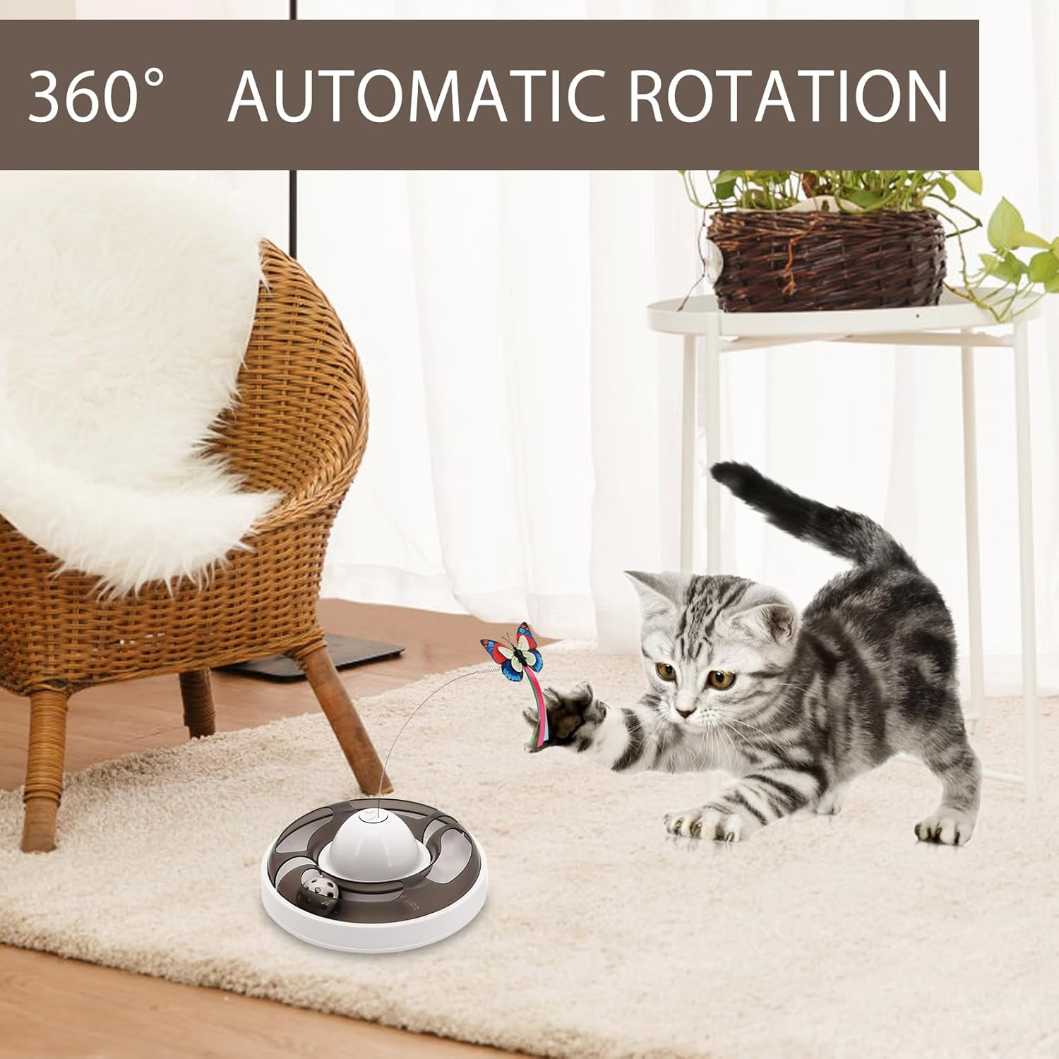 TNSLAND Interactive Cat Toy, Self-Employment Intelligence Electric with 2 Butterflies and 2 Balls, 3-Speed Tumbler Toy for Adults, Cat, Kittens, without Battery image number 4