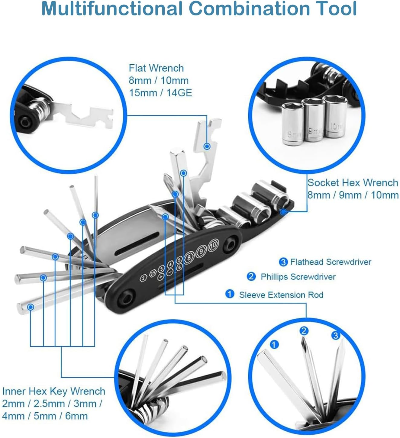 2Pcs Bicycle Multi Functional Tool Kit 16 in One, Easy to Carry Portable Tool Kit, Highway Mountain Bike Multi Functional Accessory Set Bicycle Mechanical Maintenance Tool Kit image number 5
