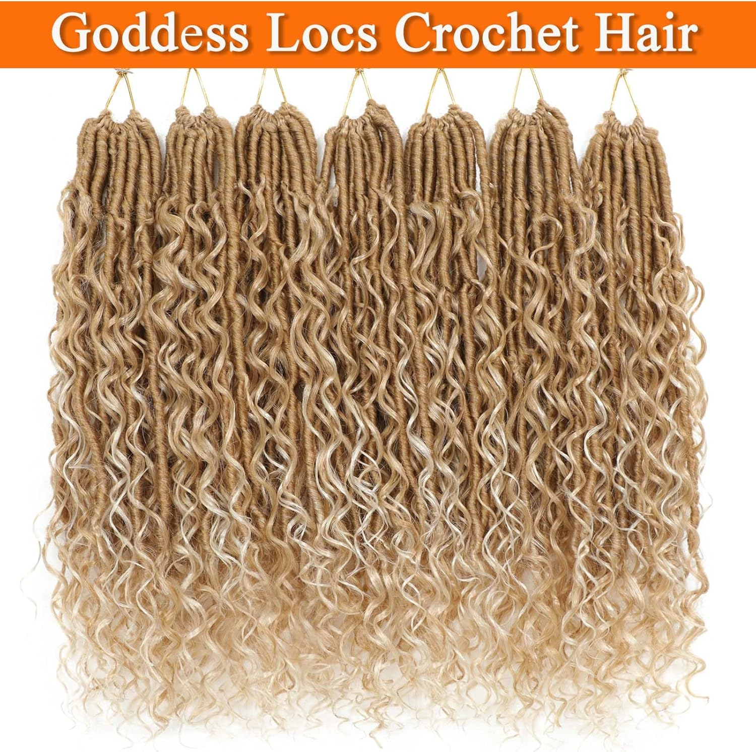 Goddess Locs Crochet Hair 18 Inch 7 Packs Bohemian Goddess Faux Locs Crochet Hair Pre Looped Boho Soft Locs Synthetic Braids Hair Extensions for Women (27/613#, 18 Inches) image number 5