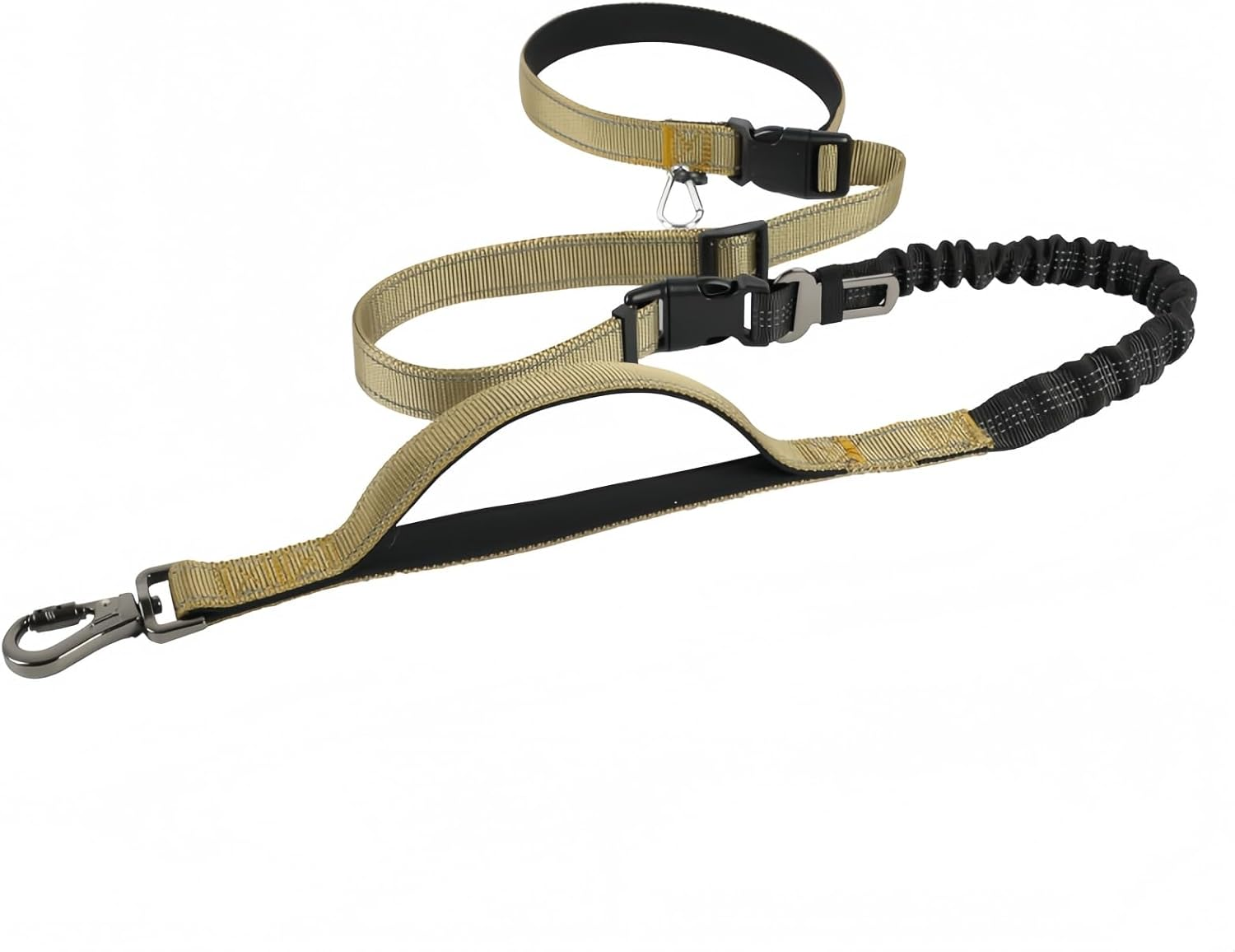 Kawlxpp Hands-Free Retractable Bungee Dog Leash 140&ndash;195 Cm Dual Padded Handles 360&deg; Swivel Clip Reflective Seat-Belt Buckle Waist & Handheld for Medium & Large Dogs (Black)