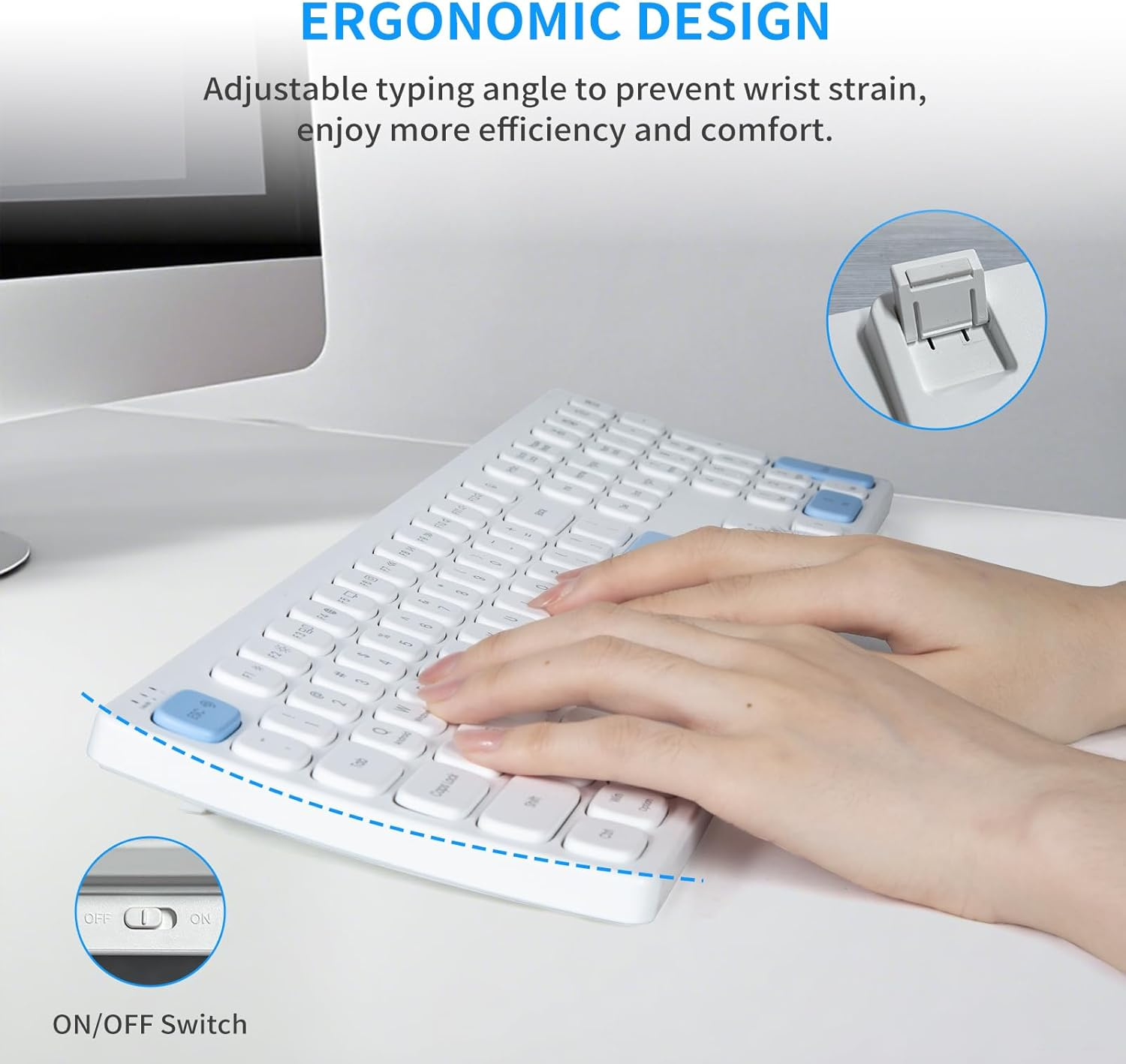 Wireless Keyboard and Mouse Combo, Curved Design,Full Size Silent Ergonomic Keyboard and Mouse, Long Battery Life, Optical Mouse, 2.4G Lag-Free Cordless Mice Keyboard for Computer, Mac, PC, Windows image number 3