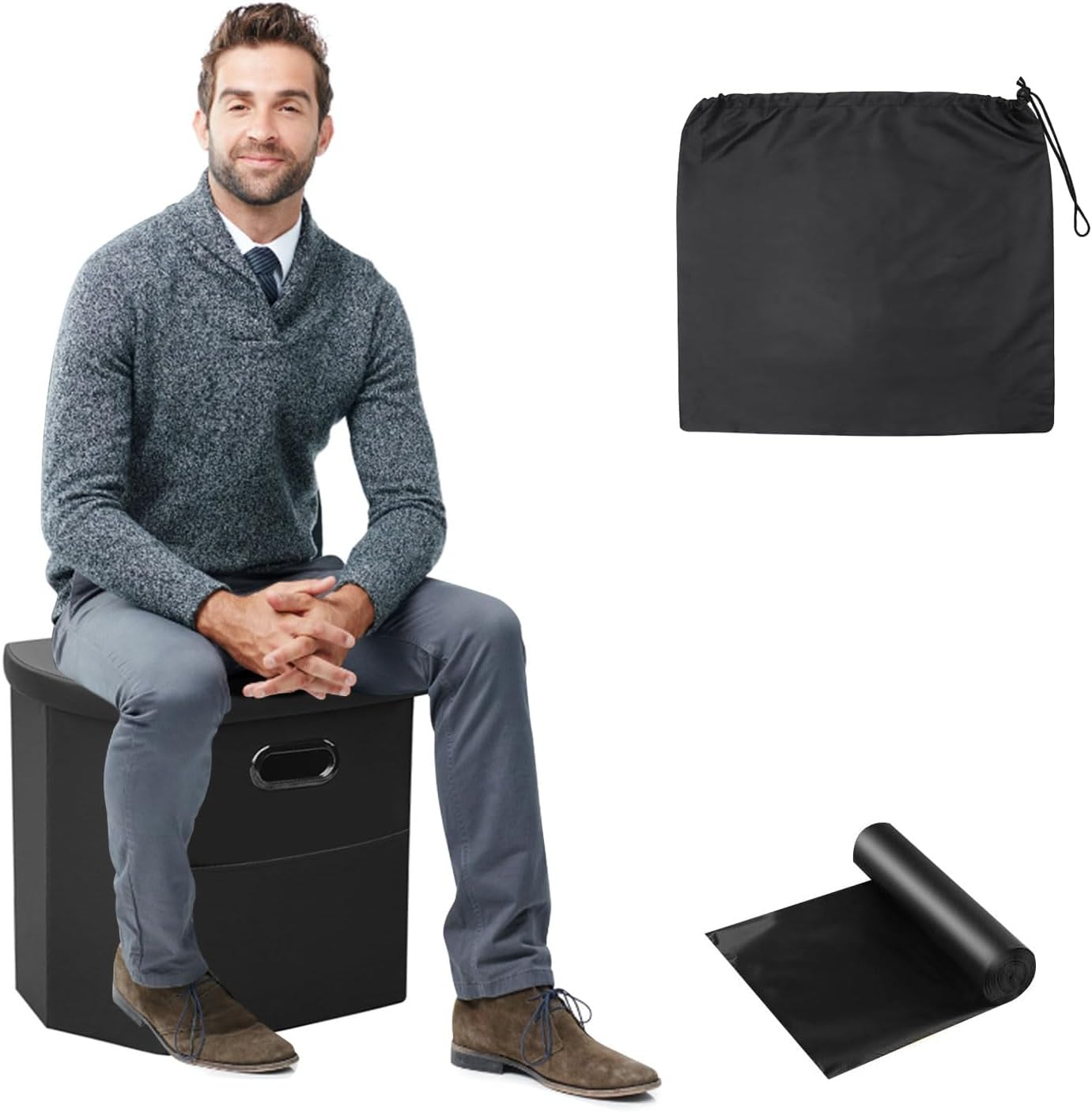 Portable Toilet for Adults Camping Porta Potty Toilet, Extra Tall Emergency Toilet for Car, Poo Powder with Trash Bag with Foldable Toilet with Lid image number 2