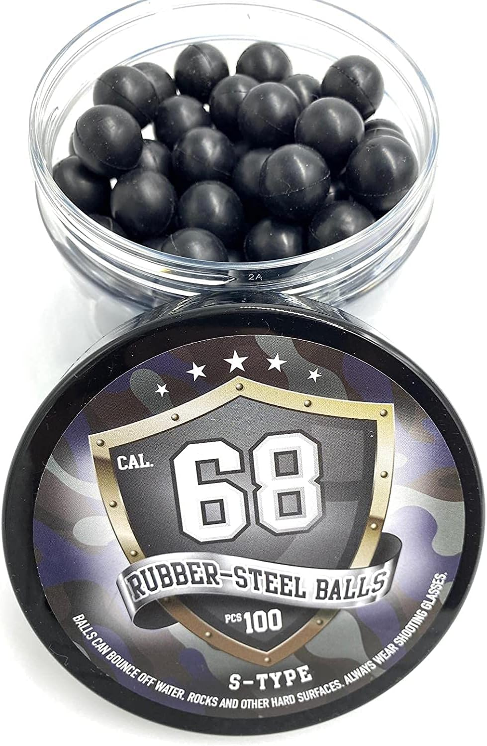 SSR 100 X S - Style Premium Quality Hard Rubber Steel Balls Paintballs Powerballs 7 Gr. Heavy Ammo for Self and Home Defense Training Pistols in 68 Cal.