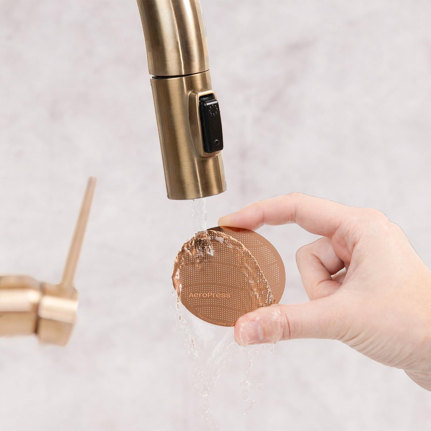 Aeropress Gold Tone Stainless Steel Reusable Filter &ndash; Durable Metal Coffee Filter, Sustainable, Eco-Friendly, Travel-Friendly, Fits Standard Aeropress Manual Coffee Makers image number 4