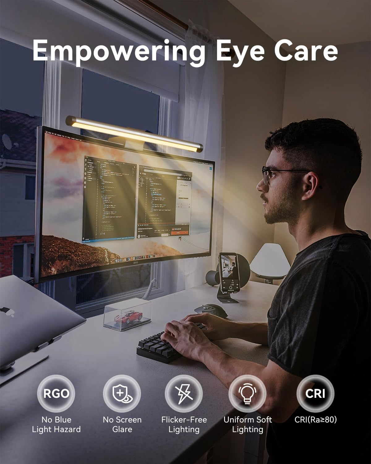 Computer Monitor Light Bar - Screen Monitor Light for Eye-Caring, Dimmable Screen Lamp Eye Protector, USB LED Screen Bar Monitor Lights for Office, Home, Desk, Gaming image number 2