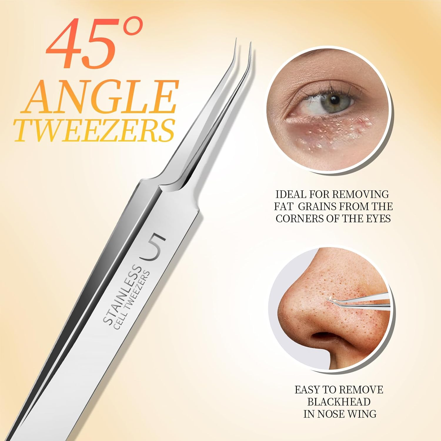 Teenitor 4 Pcs Professional Blackhead Tweezers and Pimple Popper Tool Kit, Stainless Steel Cell Tweezers for Blackhead, Pimple, Whitehead, Ance image number 2