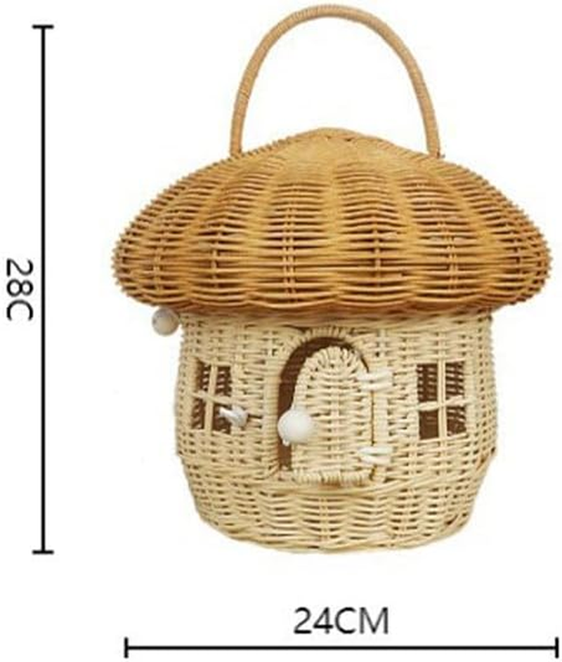 Mushroom Basket with Lid,Handwoven Decorative Storage Box,Decorative Woven Handle Basket Fruit Baskets,For Bedroom,Closet,Shelves,Laundry & Toy Storage,Photography Props,Eco-Friendly & Durable image number 4
