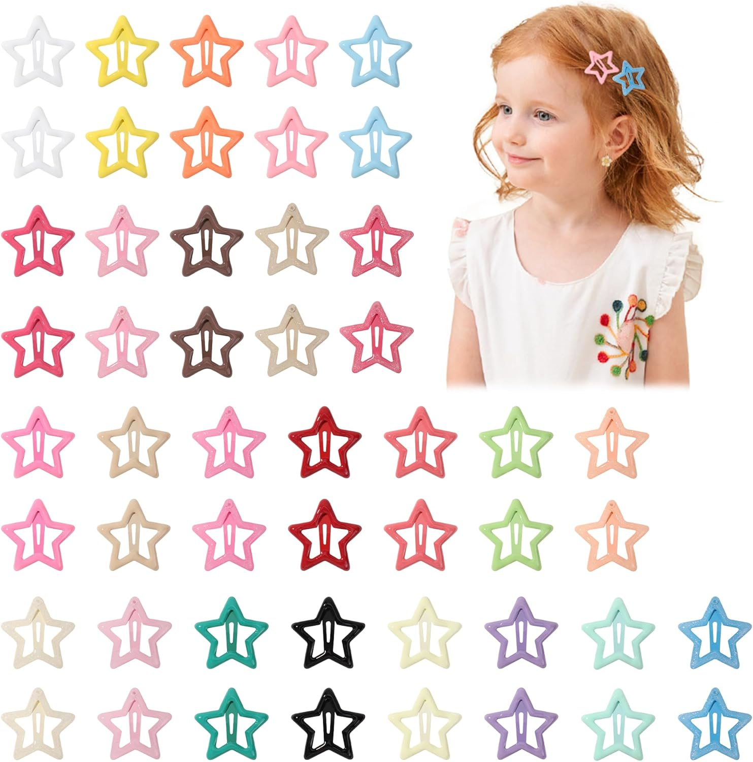JOVALA 56PCS (28 Pairs) Star Hair Clips Colorful Metal Star Shaped Snap Hair Clips Non Slip Hair Barrettes for Kids Teens Women image number 6