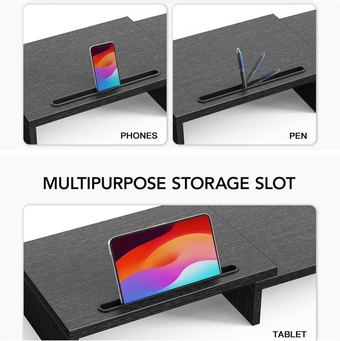 Dual Monitor Stand Riser with 3 Shelves, Adjustable Length and Angle, Ideal for PC, Computer, Laptop