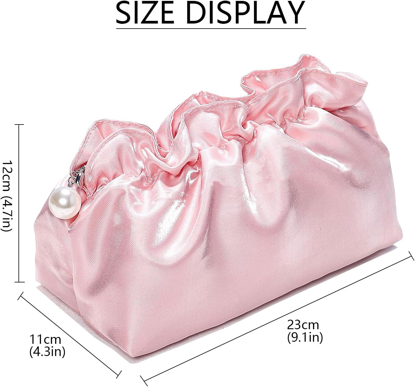 Zaciea Wrinkled Cosmetic Makeup Pouch Bag, Travel Toiletry Bag for Women (Pink) - White image number 4