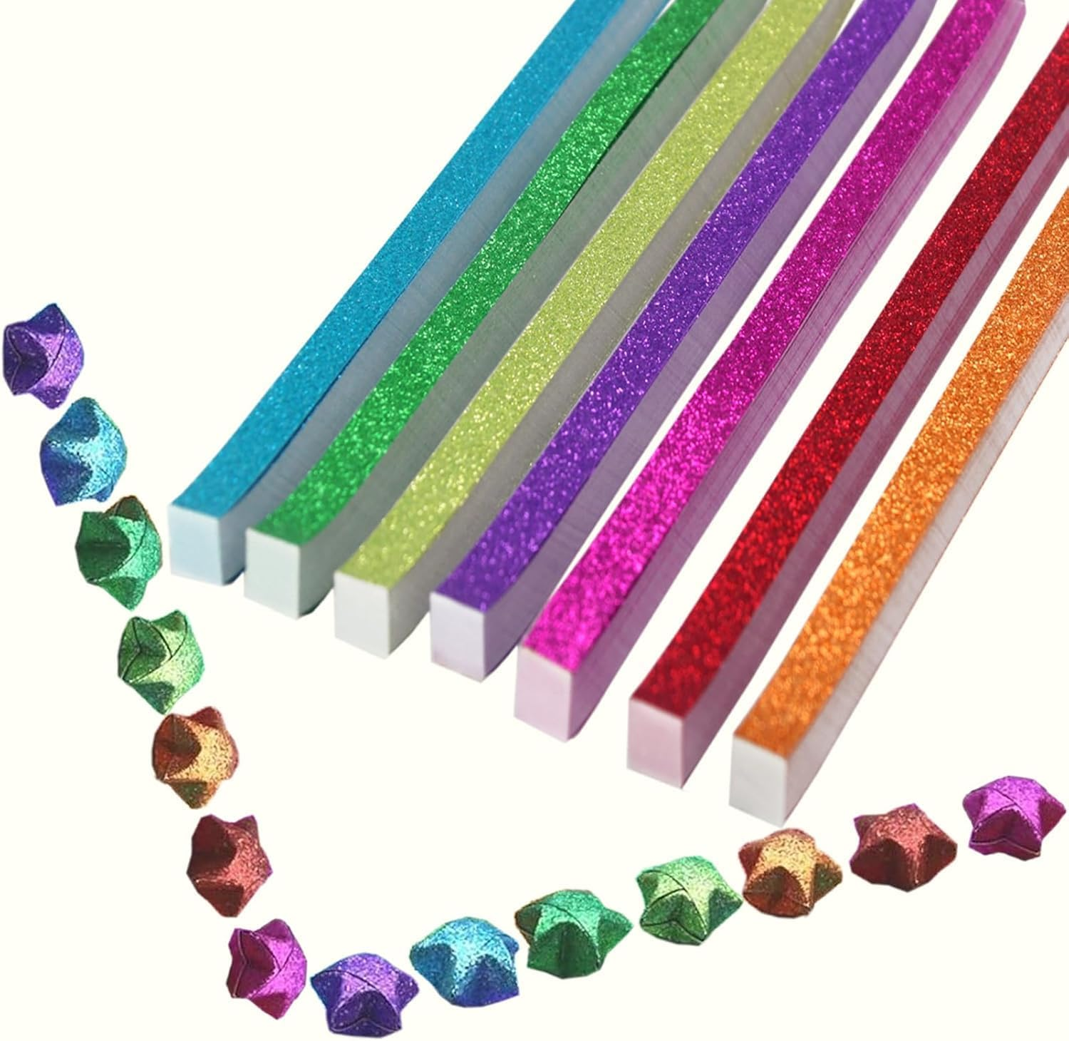 520 Sheets Glitter Origami Star Paper Strips, Shiny Origami Stars Paper Rectangle Origami Paper Kit, Colorful Lucky Folding Paper for DIY Arts Crafting Supplies