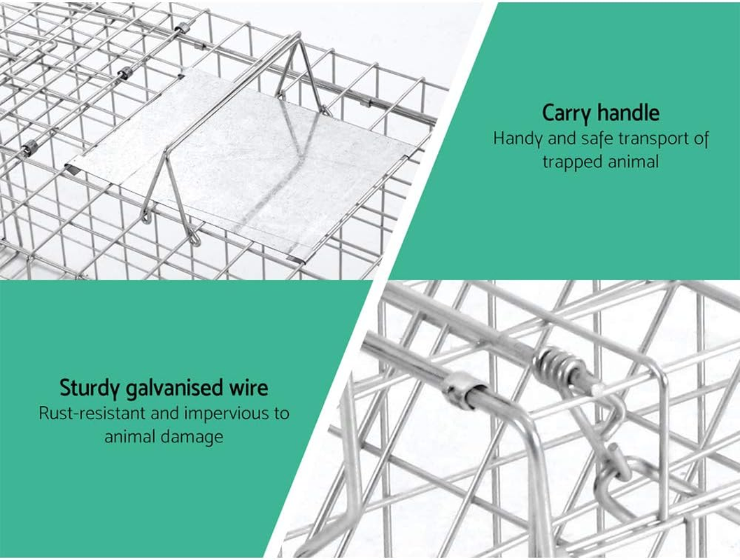 Gardeon Mouse Trap, 150 X 50 X 55Cm Guinea Pig Rat Rabbit Cage Possum Fox Cat Humane Mice Traps Small Animals Cages for Indoor Outdoor Farm Backyard, Automatic Door Lock Collapsible Silver image number 1