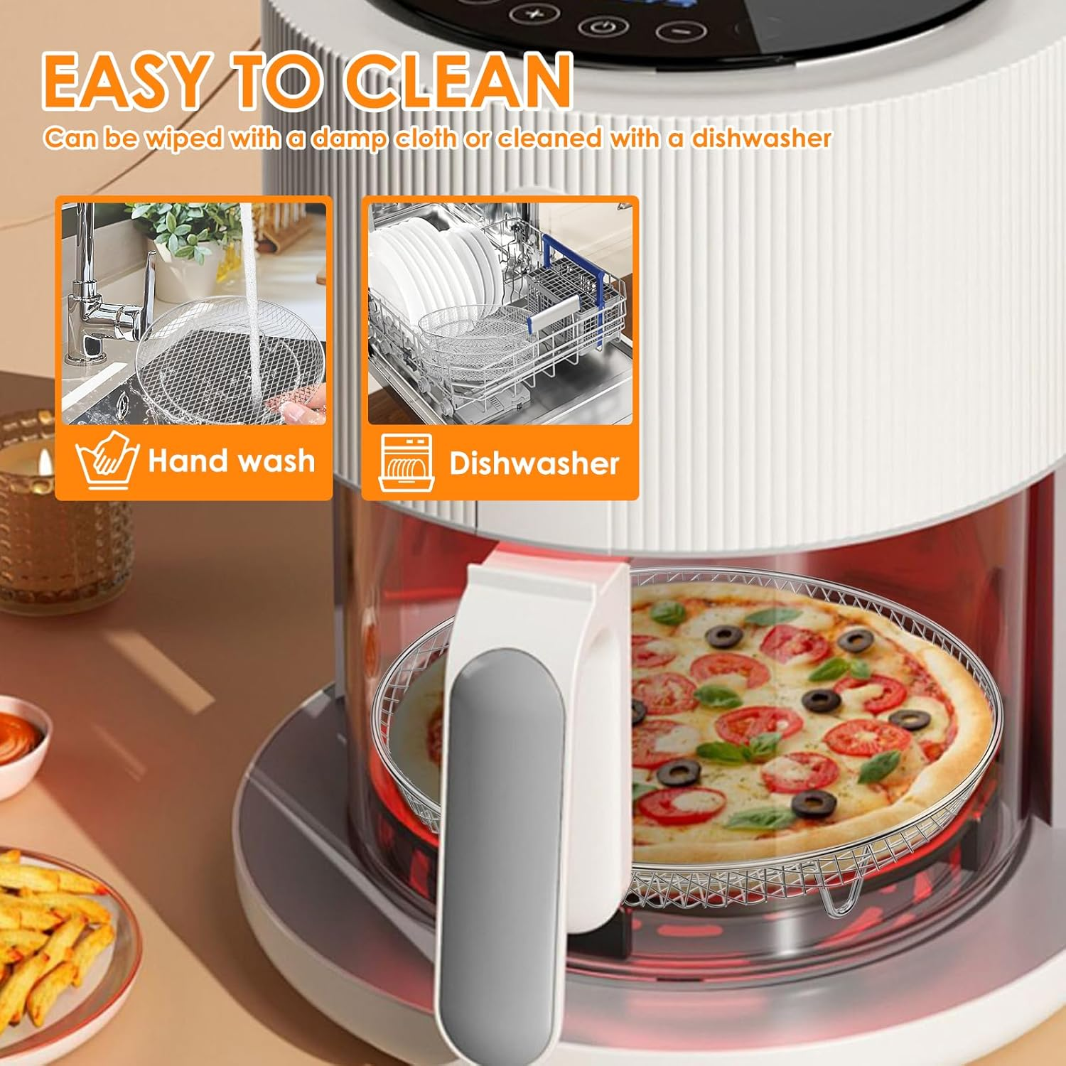 3 Layer Air Fryer Accessories Rack round Stainless Steel Air Fryer Dehydrator Rack Stackable Multifunctional Air Fryer Basket with 8 Silicone Feet 1 Anti-Scald Clip for 4.2-5.8 QT Air Fryer Baking image number 6