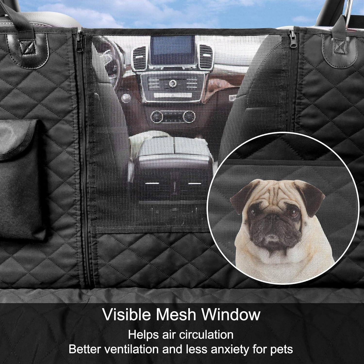 Femuar Dog Car Seat Cover, Waterproof Nonslip Pet Seat Cover for Back Seat with Storage Pockets Mesh Visual Window, Scratch Proof Pet Dog Seat Cover Hammock for Cars Trucks and Suvs, Xl-Black image number 2