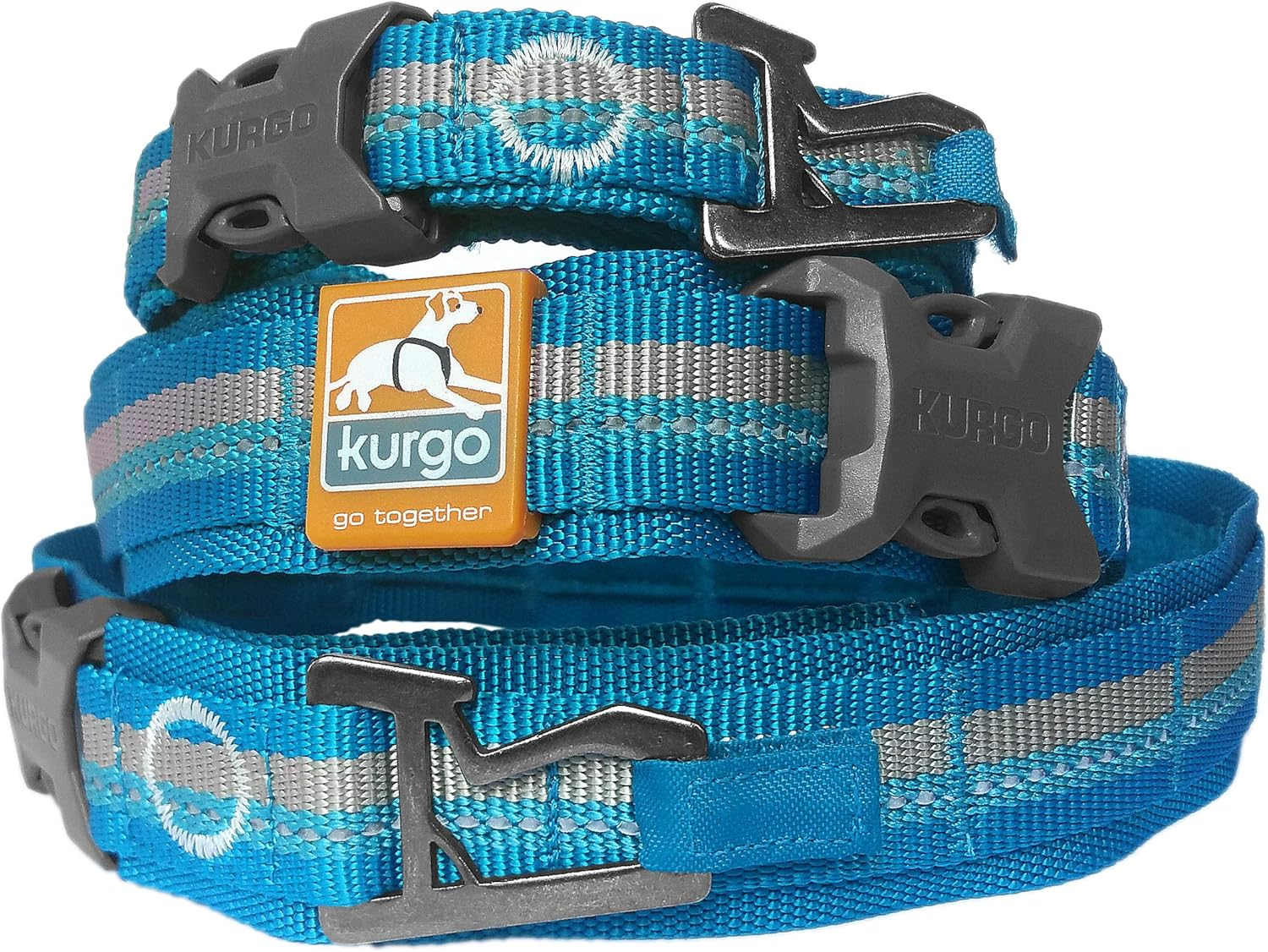 Kurgo RSG Dog Collar | Extra Wide Collar for Dogs | Comfortable | Adjustable | Reflective | Quick Release Buckles | Molle Compatible | Bottle Opener | Medium, Large Dogs |(Small), Coastal Blue
