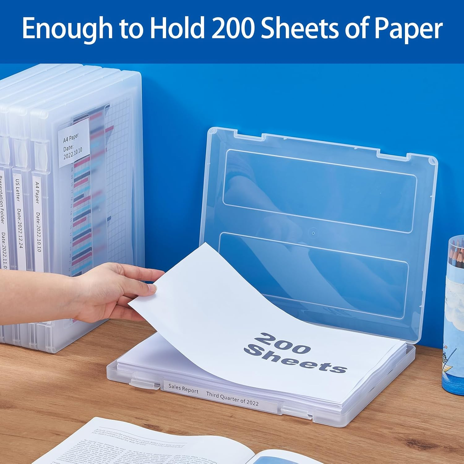 Mickiewicz 4 Pack A4 Paper Storage Box, 8.5 X 11 Project Case for US Letter, Thick Scrapbook Storage Box Craft Storage Box Art Supplies Storage and Organization, Board Game Storage and Organizers image number 3