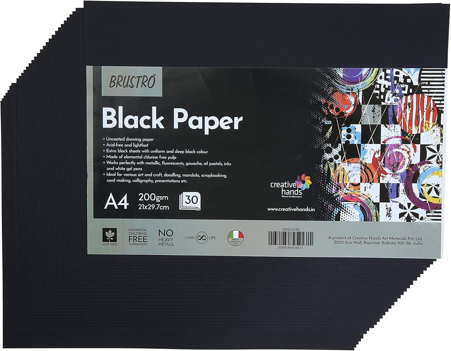 Brustro Black Paper - 200 GSM A4 (Pack of 30 Sheets) image number 6