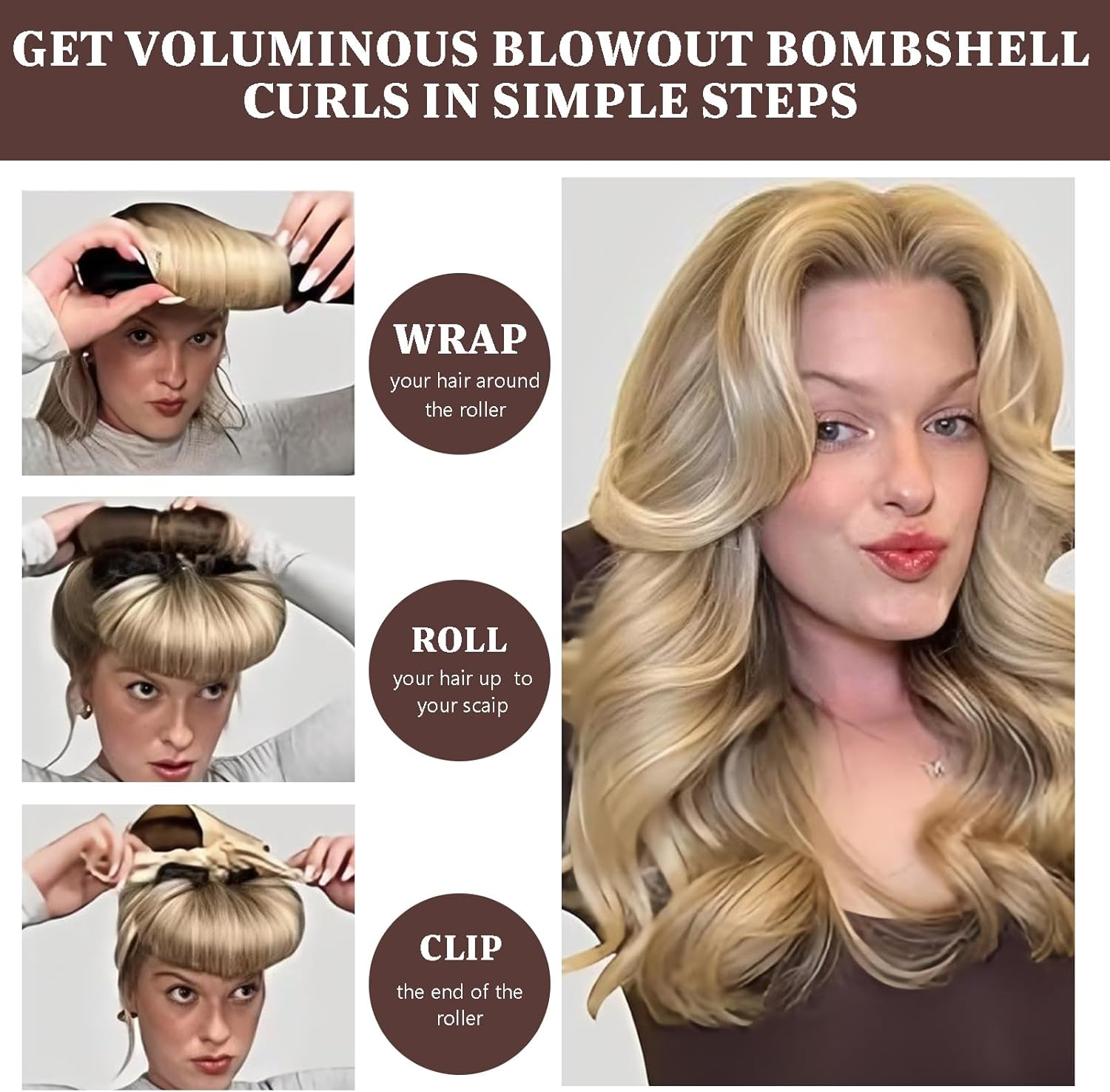 Heatless Hair Curler Rod Headband for Curls, 4 Pack Brown Coffee Color Curling Rods with One Silk Head Scarf image number 4