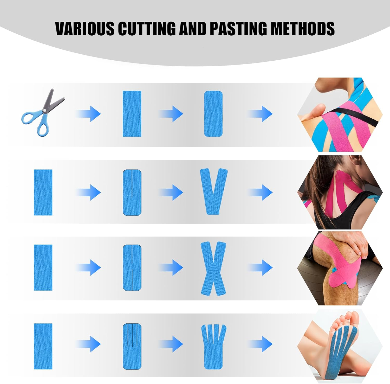 Kinesiology Tape, Unisex Kinesiology Tape, Latex-Free Sports Tape, Elastic Muscle Support Tape for Sports and Injury Recovery (5Cmx5M, 6 Rolls) image number 1