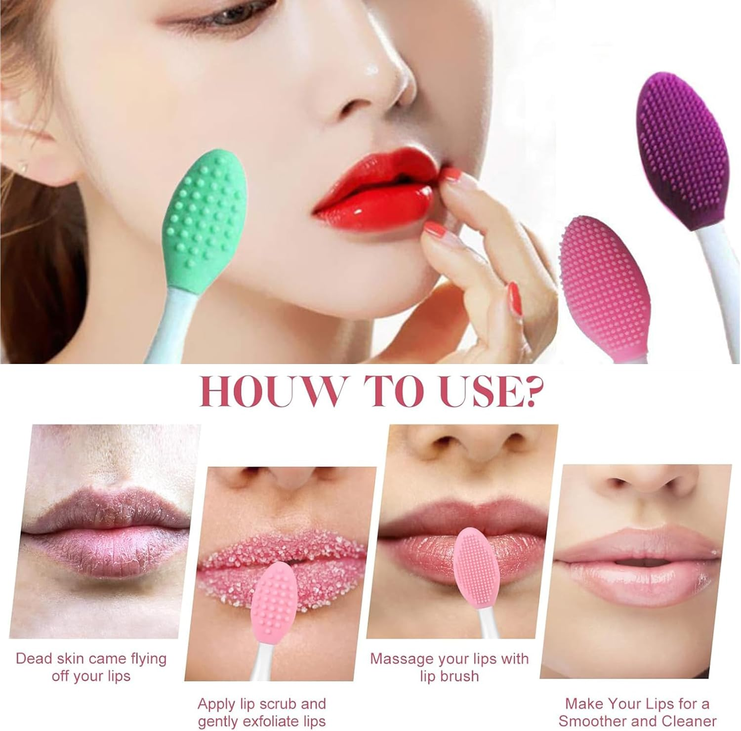 5 Pcs Lip Scrub Brush,Lip Scrubber Exfoliator,Double-Sided Silicone Lip Brush Tool for Face & Lip Scrubber,For Massaging,Exfoliating,Remove Blackheads,Makeup Skincare Removae image number 3