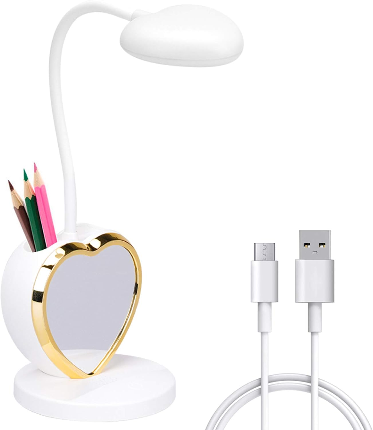 LED Desk Lamp, Cute Pink Desk Lamp with USB Charging Port/Pen Holder and Phone Stand, Touch Control Reading Lamp with 2 Color Modes,Eye-Caring Study Table Lamp for Kids Girls College Dorm Bedroom