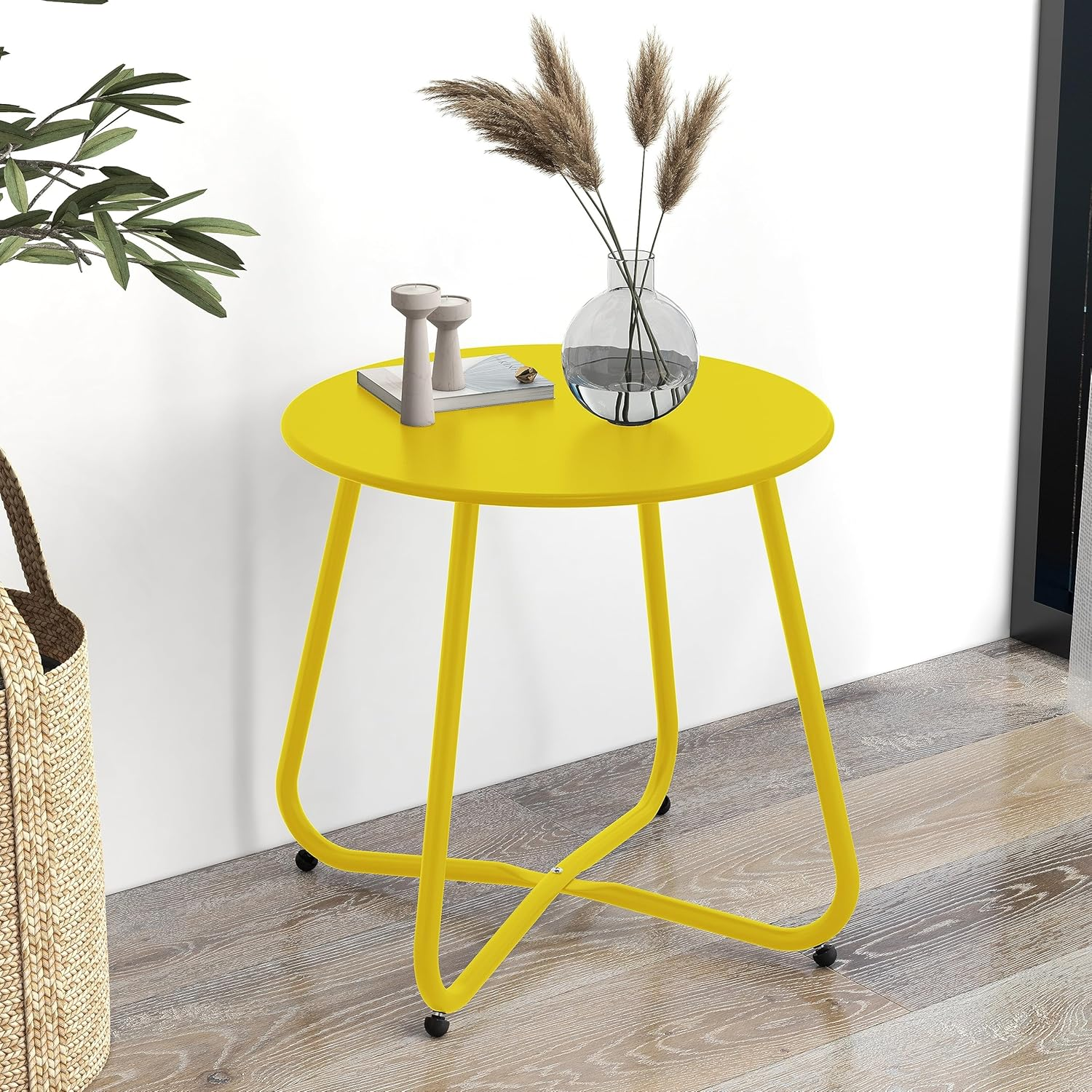 Grand Patio Steel Patio Side Table, Weather Resistant Outdoor round End Table, Yellow image number 3