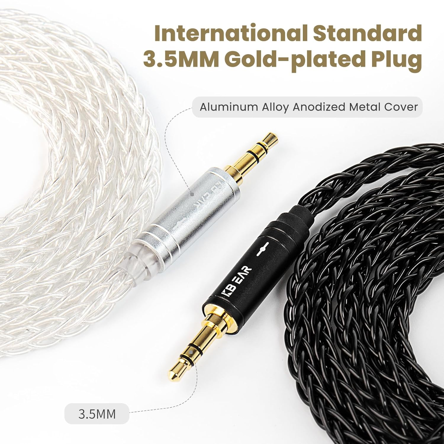 3.5Mm Audio Cable (4Ft / 1.2M) AUX Cable for Headphones,Kbear AUX08 Audio Auxiliary Cord Braided Hi-Fi Sound for Car,Headphone Jack,Speaker,Home Stereos,Smartphone,Echo Dot,Beats- Grey (White) image number 4