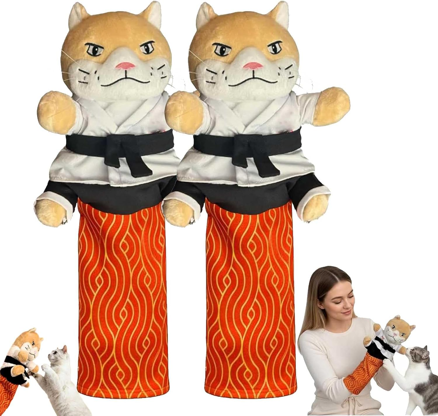 Karate Kitty Cat Wrestling Puppet, Cat Karate Kitty Puppet with Protective Forearm Sleeve, Cats Wrestling Glove Interactive Toy for Kittens and Adult Cats, Engage Natural Hunting Instincts (1Pc)