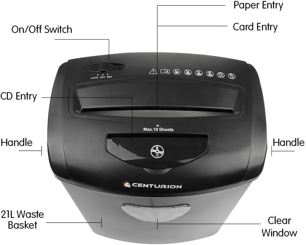 Centurion Office Combo Paper Shredder 21L Cross Cut 10 Sheets Cds Credit Cards image number 2