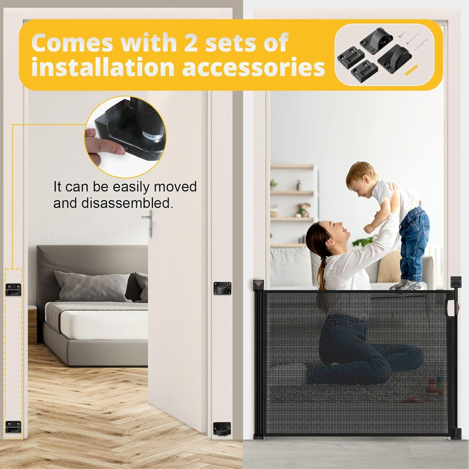 Retractable Pet Safety Gate Mesh Barrier Extra Wide 254Cm,Dog Cat Fence Enclosure Safe Guard for Stairs Puppy Security Barrier Mesh Indoor Outdoor Fencing, Black image number 3