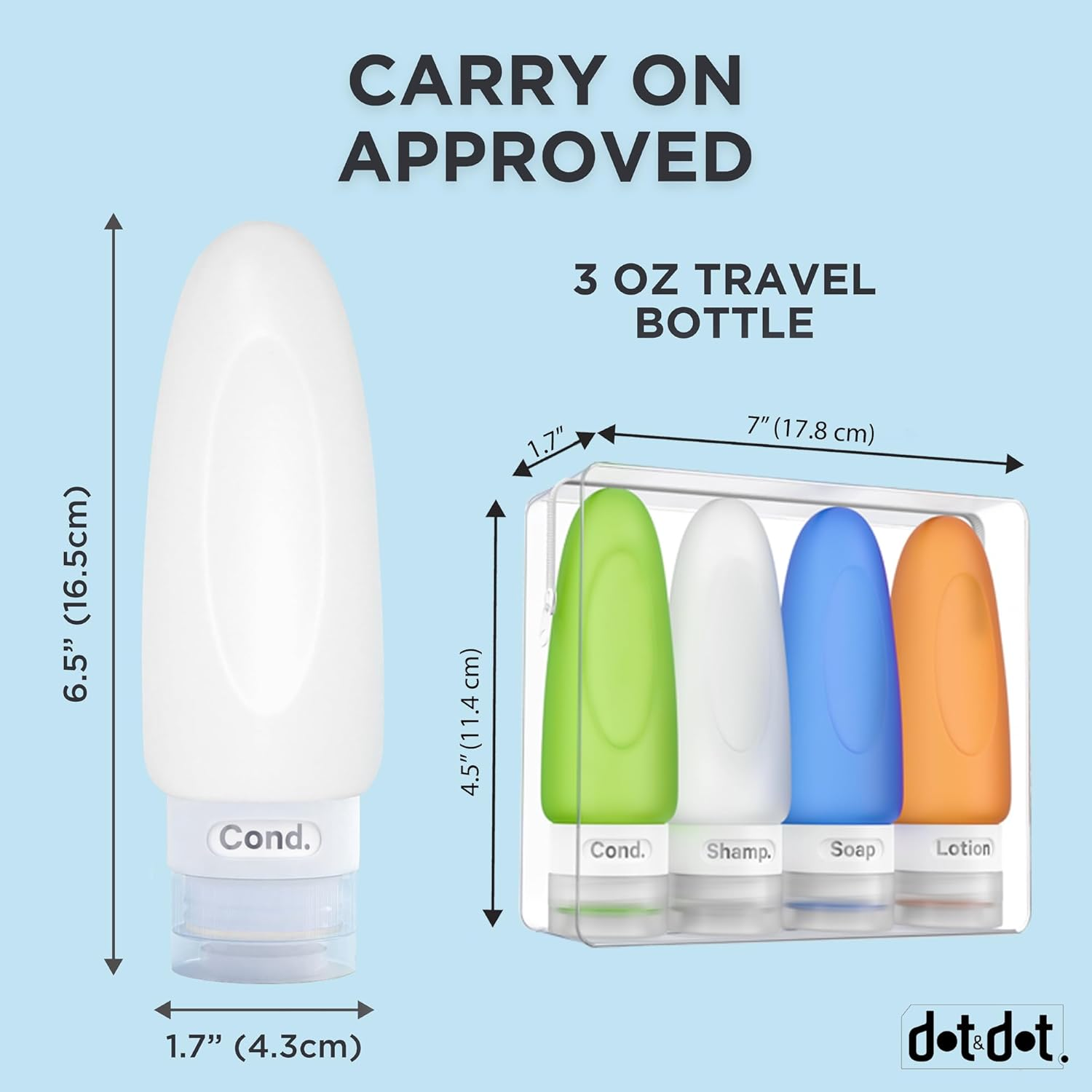 Dot&Dot Leak Proof Travel Bottles for Toiletries - TSA Approved Travel Shampoo Bottles - 3Oz Travel Shampoo and Conditioner Bottles - Travel Size Toiletries - 3 Oz Silicone Travel Bottles with Labels,