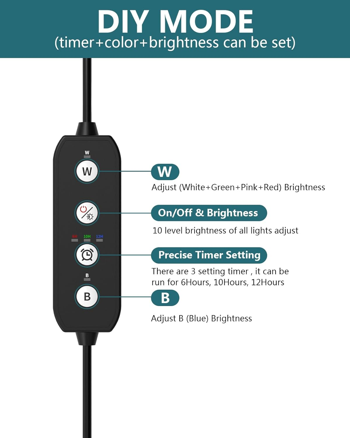 SEAOURA Led Aquarium Light for Plants-Full Spectrum Fish Tank Light with Timer Auto On/Off, Adjustable Brightness, White Blue Red Green Pink Leds with Extendable Brackets for Freshwater (46-60Cm) image number 6