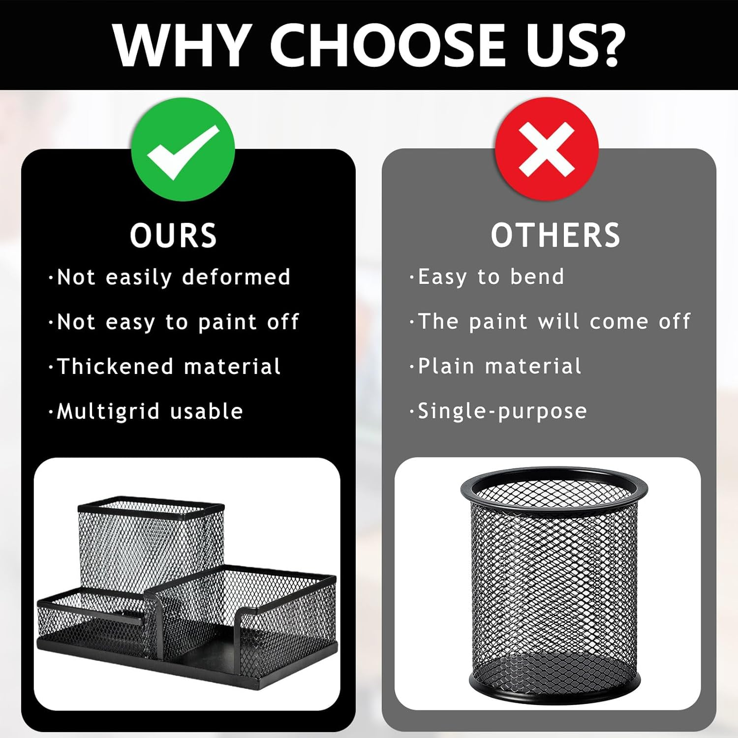 ASTIMESA 2 Pcs Mesh Pencil Holder for Desk with 3 Compartments, Office Desktop Organizer Pencil Cup Caddy for Stationery Marker Storage School Home Supplies（Black） image number 1