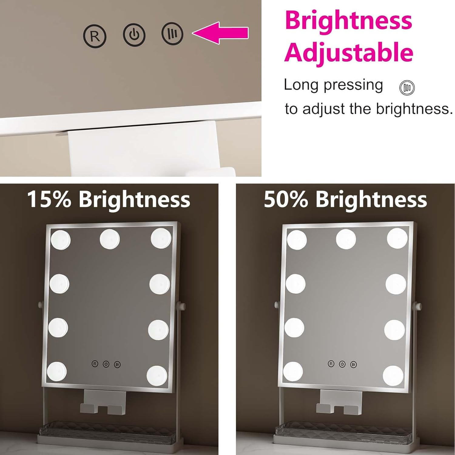 Hollywood Mirror Square Vanity Makeup Mirror Adjustable LED Lights with Storage Drawer Mobile Phone Holder 10X Magnifying Mirror image number 2