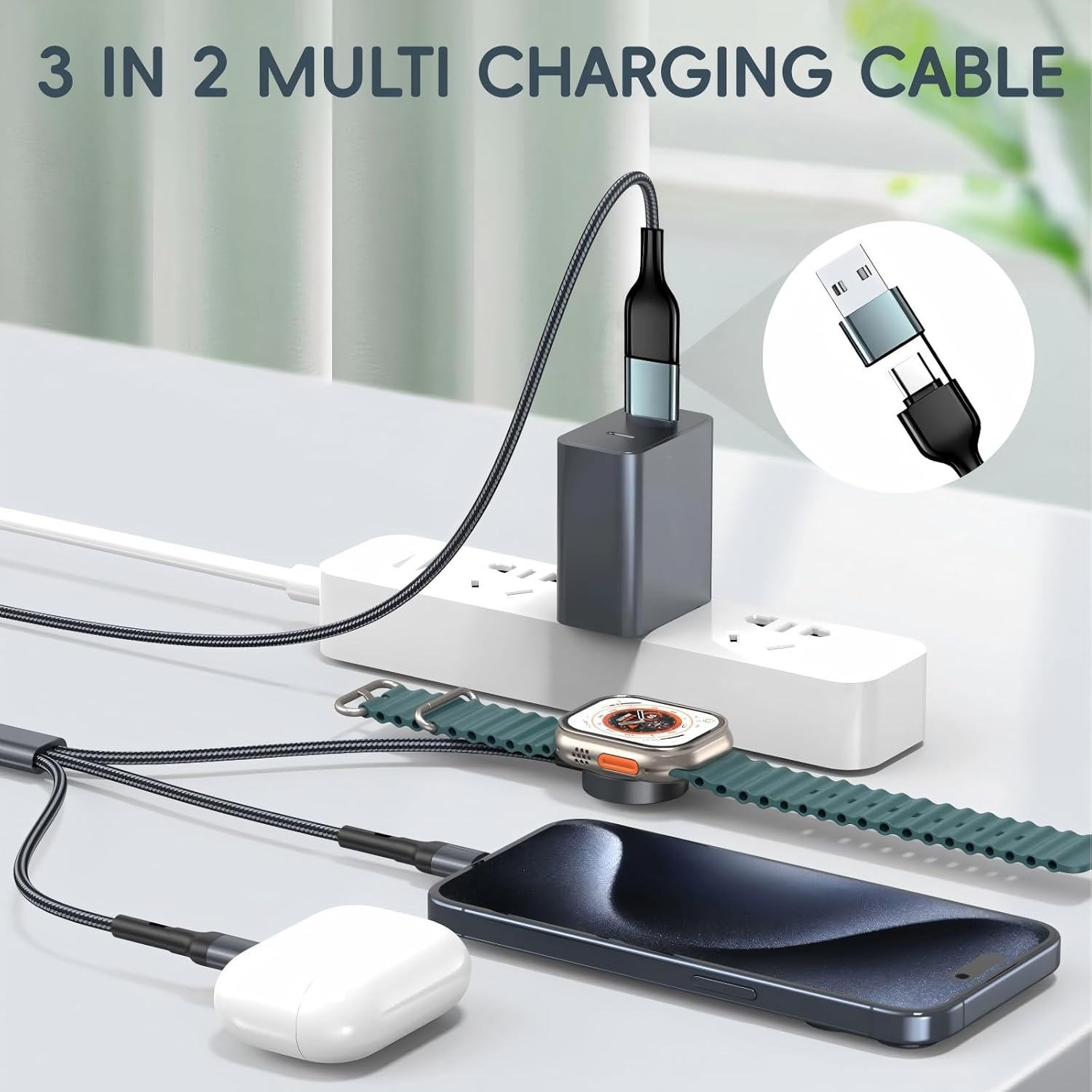 Upgraded 3 in 2 Charger Cable for Apple Watch for Iphone Watch Charger USB C Multi Fast Charging Cable Fit Compatible with Iwatch Ultra/Se/10/9/8/7/6/5/4/3/2/1 & Iphone 16/15/14/13/12/11 image number 3